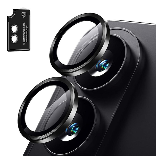ZUSLAB Galaxy S25 Edge Camera Lens Screen Protector Tempered Glass Individual Metal Ring Lens for Samsung (2025) - Black