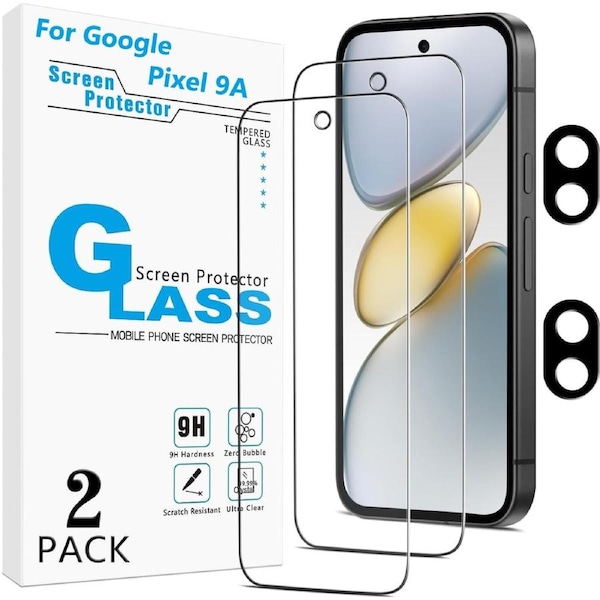 2-Pack Screen Protector for Google Pixel 9A Tempered Glass With 2-Pack Camera Lens Protector For Google Pixel 9A