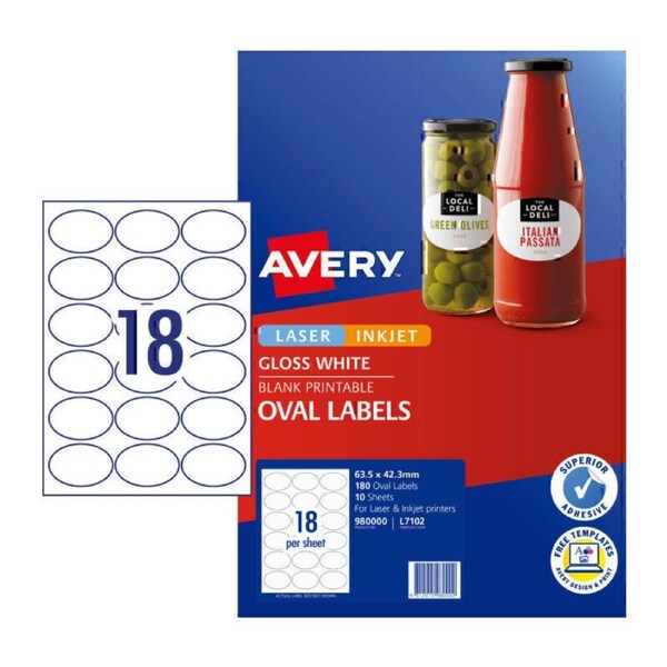 Avery Lbl Oval L7102 18Up Pk10
