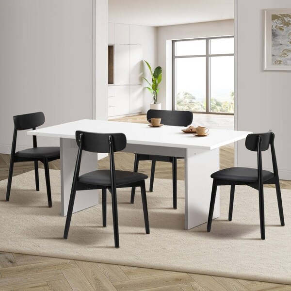Oikiture 1.8m Dining Table and Chairs Wooden Furniture Set of 5 Kitchen Resturante Black