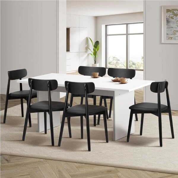 Oikiture 1.8m Dining Table and Chairs Wooden Furniture Set of 7 Kitchen Resturante Black