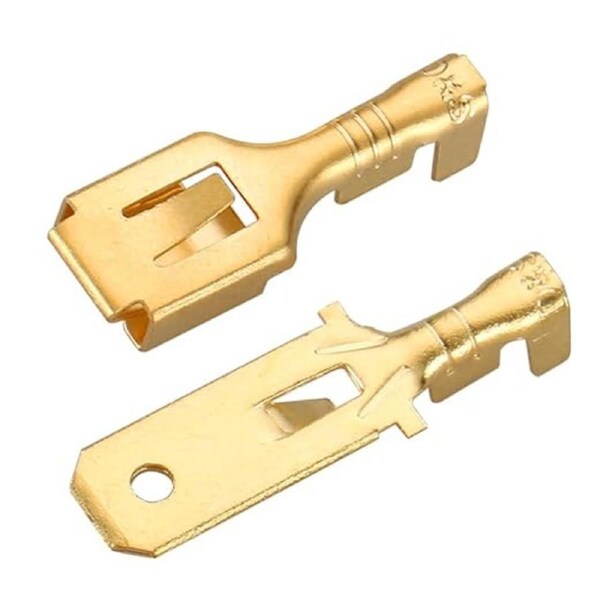 1/4 inch (6.3mm) Brass Crimp Terminal Cable Male and Female Spade Connector Pack of 100