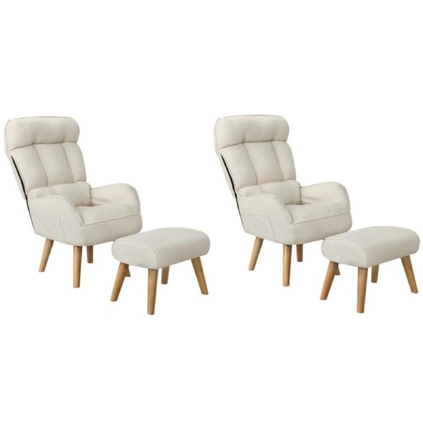 Oikiture 2x 360 Swivel Recliner Armchair Lounge Ottoman Chair With Stool Beige