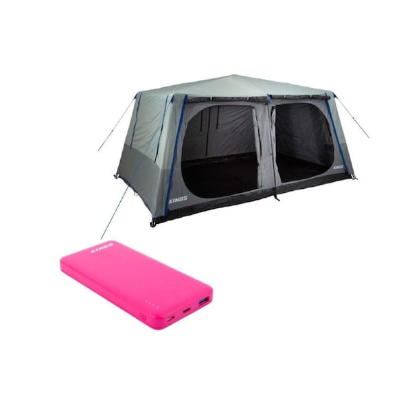 Kings 6-8 Person Tent polyester quick set up+ Pink 10000 MAH Power Bank