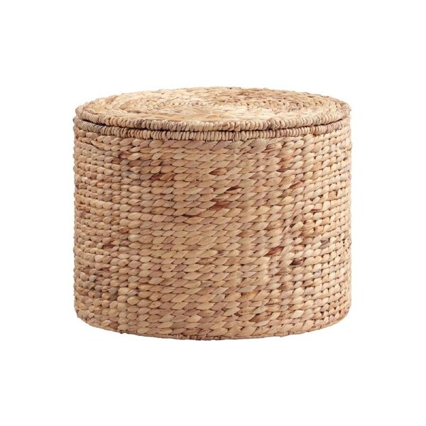 Design Square Zyla Woven Iron Frame Round Storage Ottoman Round Natural