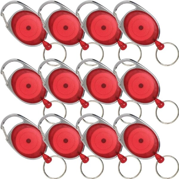 Rexel Retractable Key Chain Ring Holder Snap Lock Red 12 Pack