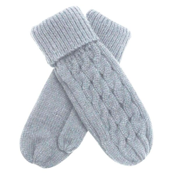 Wicked Sista Acrylic Knitted Weave Mittens Hand Warmer One Size Light Grey