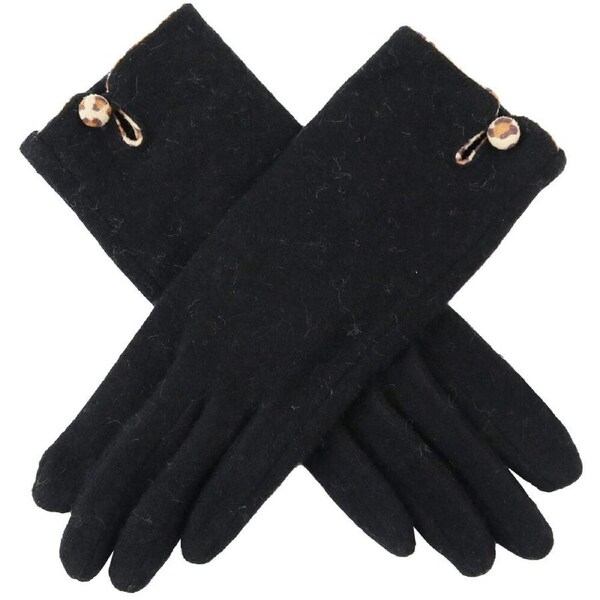 Wicked Sista Animal Button Wool/Nylon Gloves Hand Warmer One Size Black