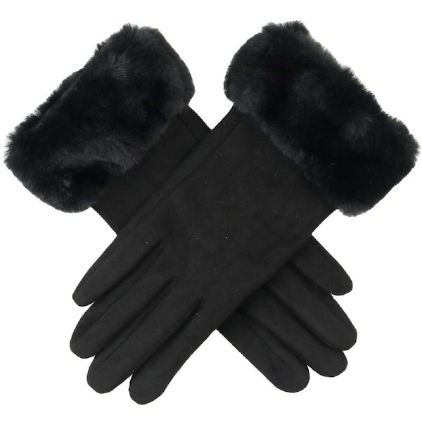 Wicked Sista Poppy Faux Fur Cuff Gloves Winter Hand Warmer One Size Black