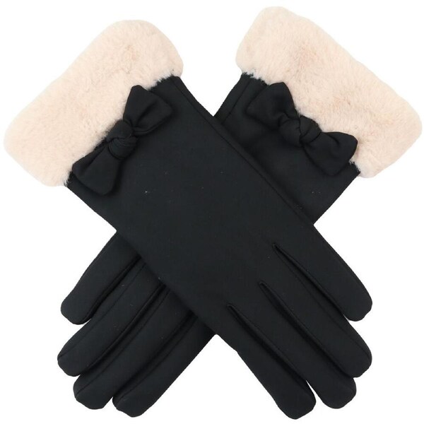 Wicked Sista Hazel Bow w/ Faux Fur Cuff Gloves Hand Warmer One Size Cream/Black