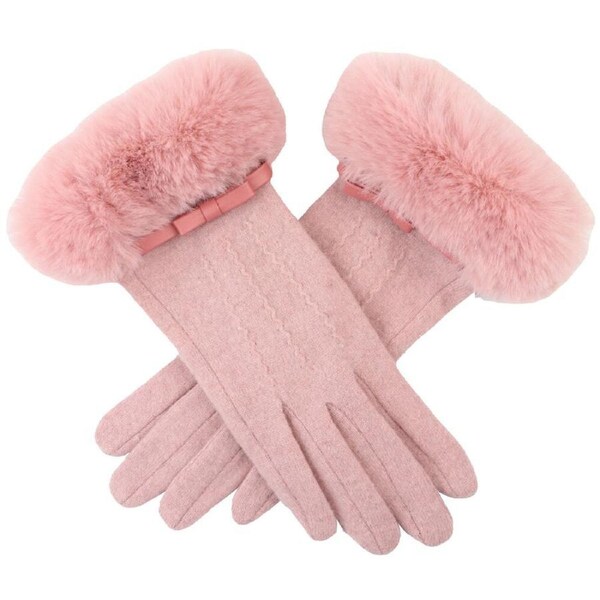 Wicked Sista Amelia Faux Fur Cuff w/ Bow Gloves Winter Warmer One Size Pink