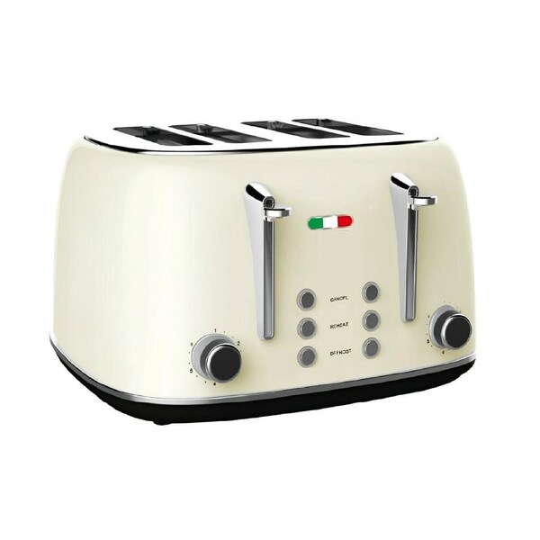 Vintage 4 Slice Toaster - Cream Stainless Steel, 1650W - Extra Wide Slots, 6 Browning Levels, Defrost & Reheat, High-Lift Lever