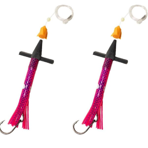 2PK Sea Pro Rocket Teaser Rigged Skirt Offshore Trolling Teaser Lure 9 In Pink