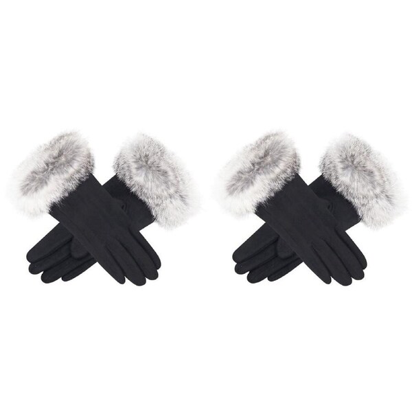 2PK Wicked Sista Tanya Faux Fur Cuff Gloves Winter Hand Warmer One Size Black