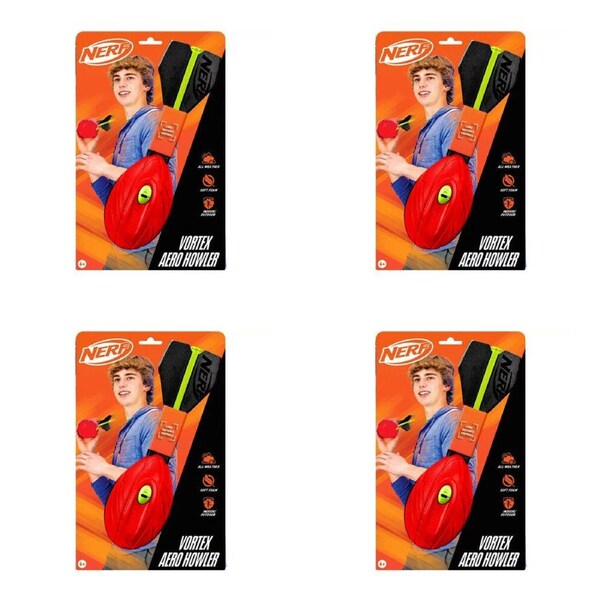 4PK NERF Sports Pocket Vortex Howler Foam Football Kids Toy Orange 5y+