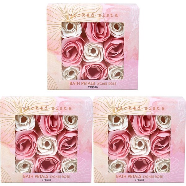 3x 9pc Wicked Sista Aromatherapy Bath Petals Relaxing Floral Bath Lychee Rose