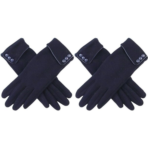 2PK Wicked Sista Triple Button Cuff Wool Gloves Winter Hand Warmer One Size Navy