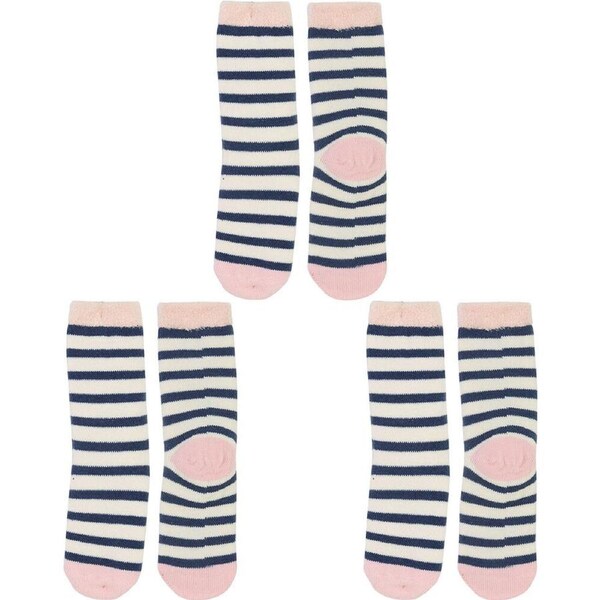 3PK Wicked Sista Non-Slip Indoor Footwear Slipper Socks One Size Stripe Blue