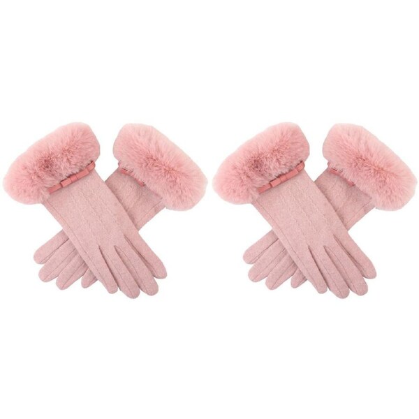 2PK Wicked Sista Amelia Faux Fur Cuff w/ Bow Gloves Winter Warmer One Size Pink