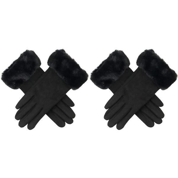 2PK Wicked Sista Poppy Faux Fur Cuff Gloves Winter Hand Warmer One Size Black