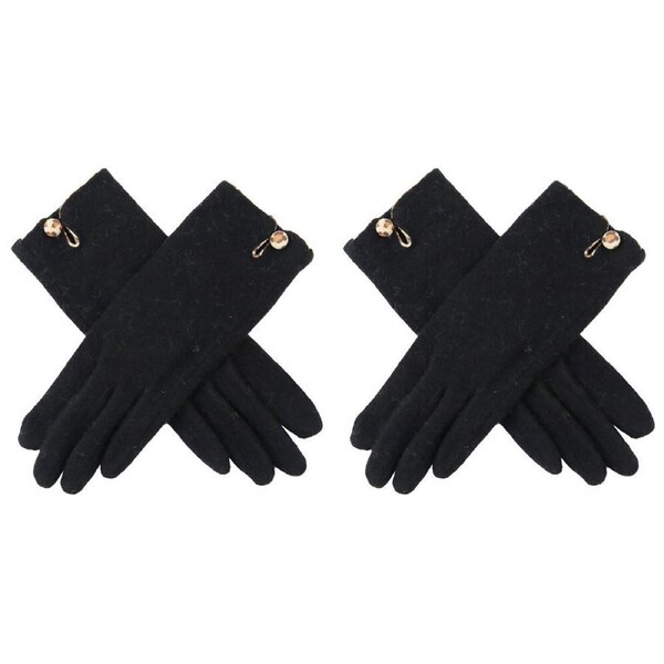 2PK Wicked Sista Animal Button Wool/Nylon Gloves Hand Warmer One Size Black