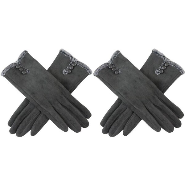 2PK Wicked Sista Audrey Faux Fur & Buttons Trim Gloves Hand Warmer One Size Grey