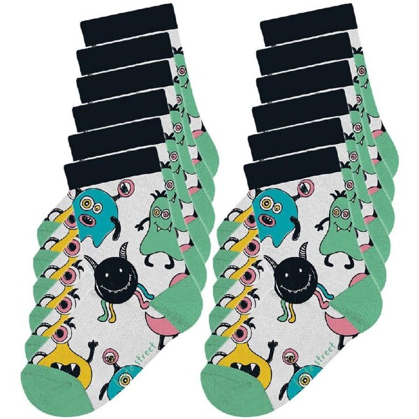 12PK Foote Street Toddler Soft Breathable/Stretchable Cotton Socks Monsters 1-3y