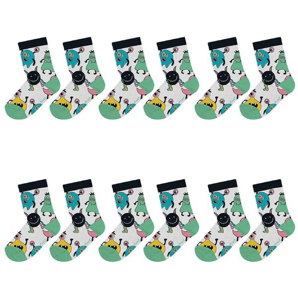 6PK Foote Street Toddler Soft Breathable/Stretchable Cotton Socks Monsters 1-3y