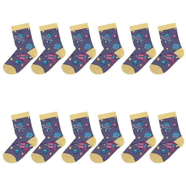 6PK Foote Street Toddler Soft Breathable/Stretchable Cotton Socks Space 1-3y