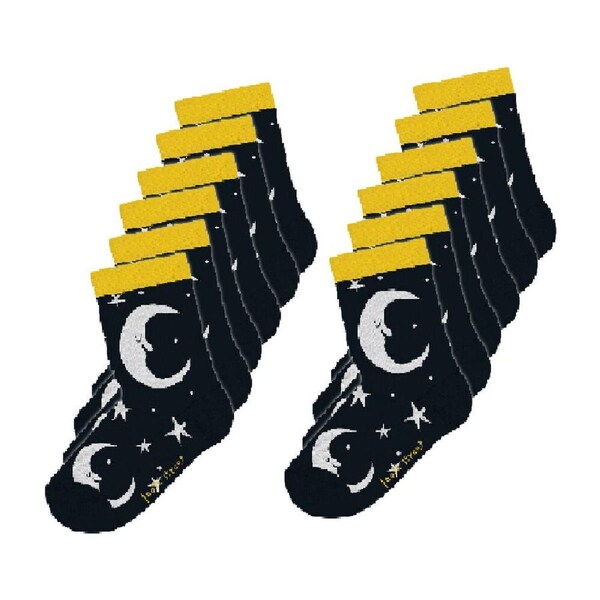 12PK Foote Street Toddler Soft Breathable Cotton Socks Stars & Moons 1-3y