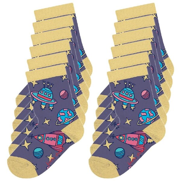 12PK Foote Street Toddler Soft Breathable/Stretchable Cotton Socks Space 1-3y