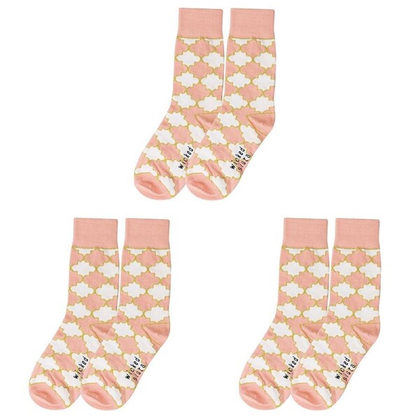3PK Wicked Sista Cotton Stretchable/Breathable Metallic Geo Socks One Size 6-10