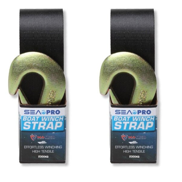 2PK Sea Pro Heavy-Duty Boat Winch Tie-Down Strap High Tensile 2300kg Black