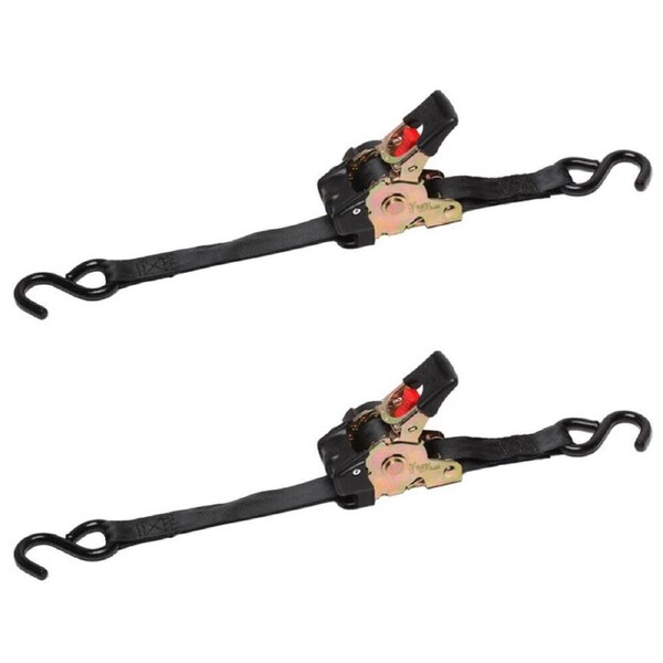 2PK Camp Pro Retractable Ratchet Tie Down Securing Strap 25mm x 1.8m Black