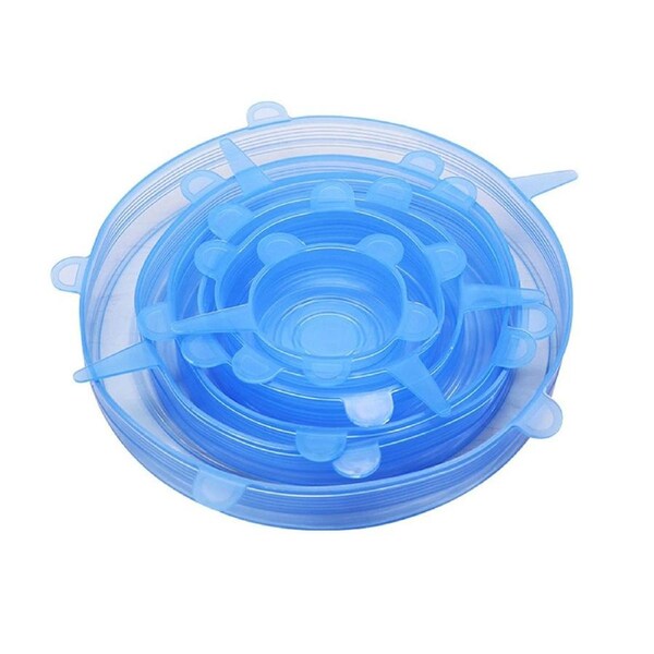 Stretch Reusable Silicone Bowl Wraps Food Saver Cover Seal Insta - Blue 6pcs
