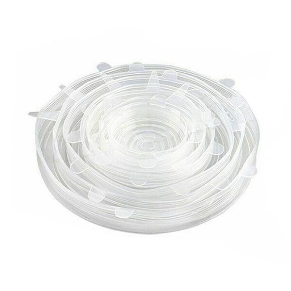 Stretch Reusable Silicone Bowl Wraps Food Saver Cover Seal Insta - White 6pcs