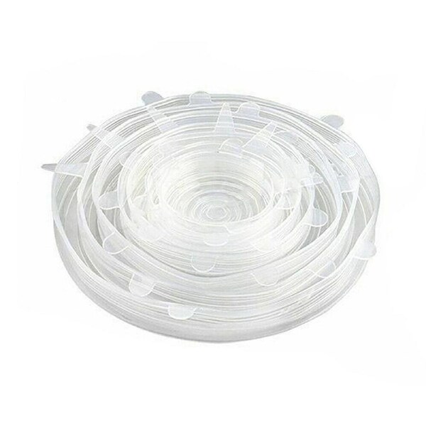 Stretch Reusable Silicone Bowl Wraps Food Saver Cover Seal Insta - White 12pcs