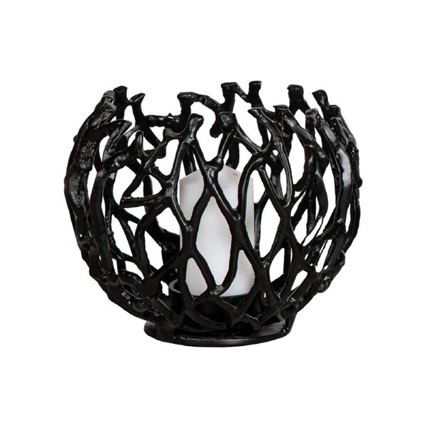 SSH COLLECTION Jali 21cm Wide Tea Light Candle Holder - Antique Black