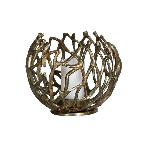 SSH COLLECTION Jali 19cm Wide Tea Light Candle Holder - Antique Brass