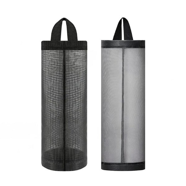 Carrier Bag Holder Dispenser Mesh Storage Tash Garbage Bags Organizer Hanging -2PC Grey