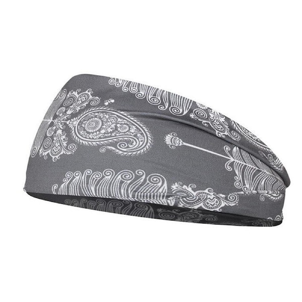 Women Elastic Yoga Bandana Headband Hair Band Wide Turban Sports Head Wrap Grey