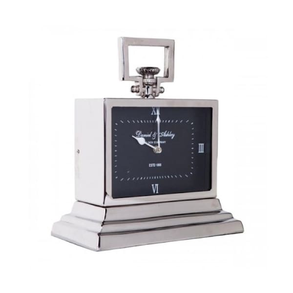 SSH COLLECTION Daniel & Ashley Small Table Clock with Square Black Face - Nickel