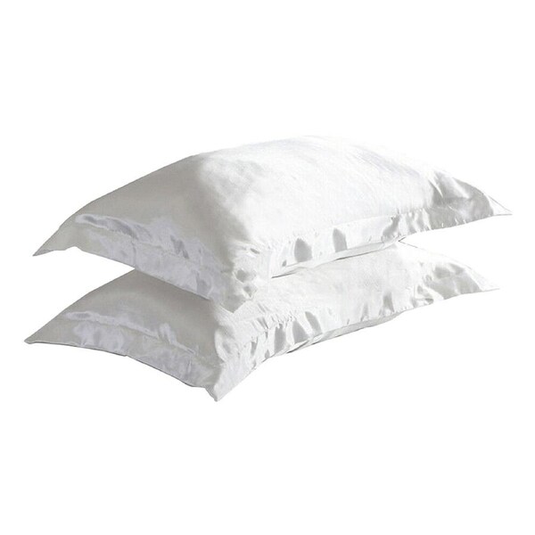 Silk Satin Pillow Case Cover Solid Standard Bedding Smooth Soft Pillowcase - 2pcs White