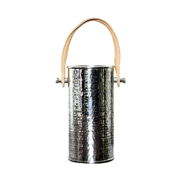 SSH COLLECTION Polo Single Bottle Holder - Hammered Nickel with Brown Leather Handle
