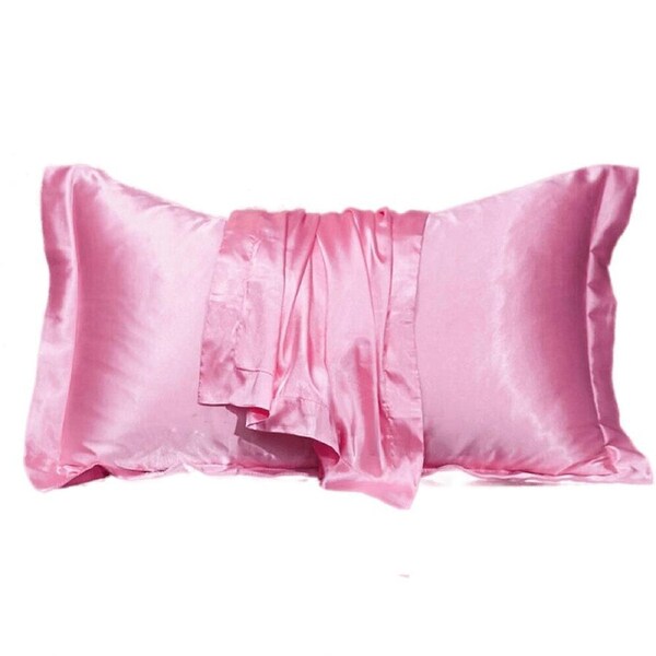 Silk Satin Pillow Case Cover Solid Standard Bedding Smooth Soft Pillowcase - 2pcs Pink