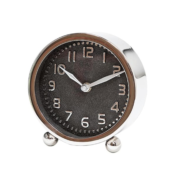 SSH COLLECTION Felix 15cm Tall Desk Clock with Round Black Face - Nickel