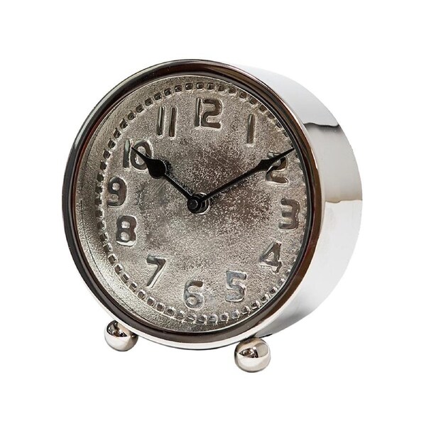 SSH COLLECTION Felix 17cm Tall Desk Clock with Round Silver Face - Nickel