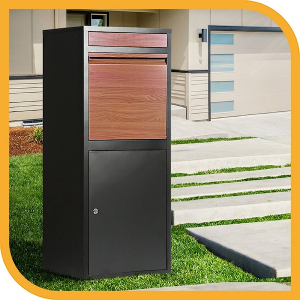 Groverdi Parcel Box Letter Box Package Drop Slot MailBox Security Lock Storage Model 1 - Black w/ Wood Grain