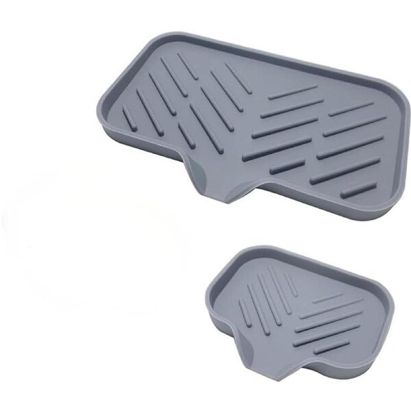 2Pcs Silicone Kitchen Sink Tray Soap Tray, Self-Draining Organizer Tray for Bathroom Kitchen Sink Organizer ,for Sponge Soap Dispenser Dish