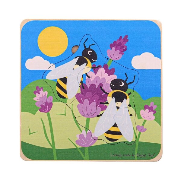 Bigjigs Toys Wood Lifecycle Layer Honeybee Kids Puzzle Toy 15x15cm 18m+